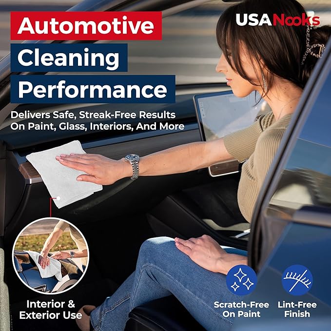 USANOOKS Microfiber Cleaning Cloth - White - 12Pcs (12.5x12.5 inch) High Performance - 1200 Washes, Ultra Absorbent Car Towel Traps Grime & Liquid for Streak-Free Mirror Shine - Car Washing Cloth