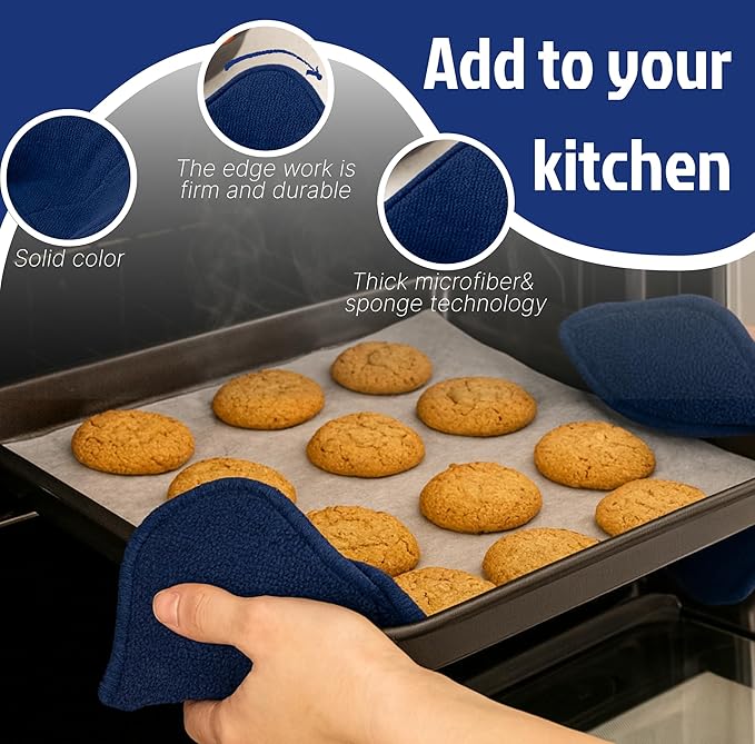 Set 2X Dark Blue 7" sq. x 4"H Microwave Polyester Bowl Holder Potholders - Microwavable Soup Bowls Cozy - Hot Pads Holders for Hot Food Quilted - Bowl Cozies for Microwave Kitchen Accessories, Gadgets