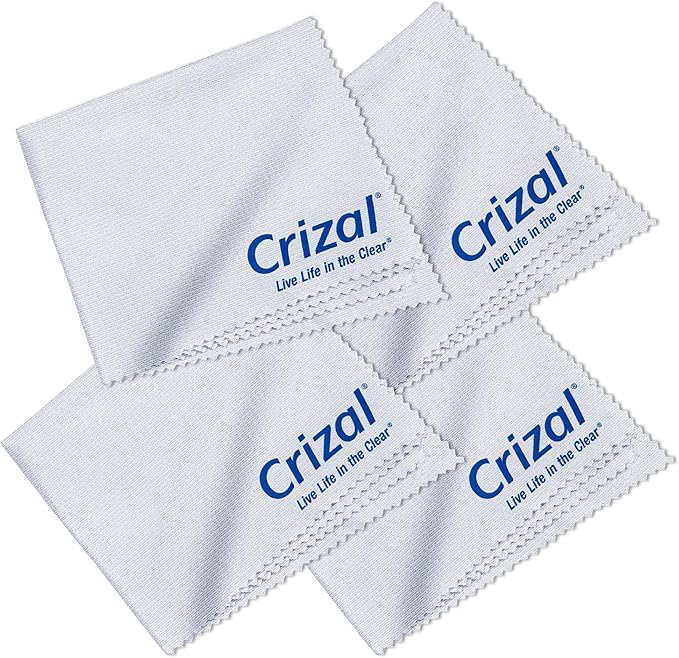 Crizal Microfiber Cleaning Cloths for Eyeglasses – Designed & Tested by CRIZAL® for AR-Coated Lenses – Safe Lens Cleaning Without Scratching-4 Pack