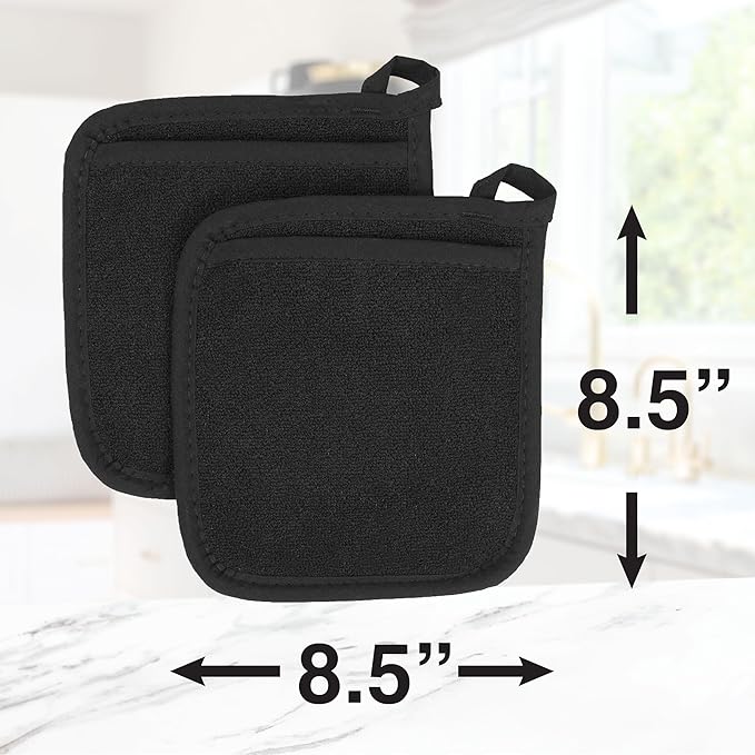RITZ Terry Pocket Mitt & Hot Pad: Unparalleled Heat Resistant, Durable 100% Cotton – Ergonomically Designed for Optimal Grip – Easy-Care Machine Washable – 4-Pack, Black