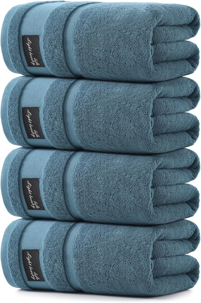 REDKISS 4 Pack Large Bath Towels Set, 100% Cotton, 31x63 in, Heavyweight 760G, Highly Absorbent & Quick Dry, Super Soft Luxury Towels for Bathroom,Hotel Collection - Blue