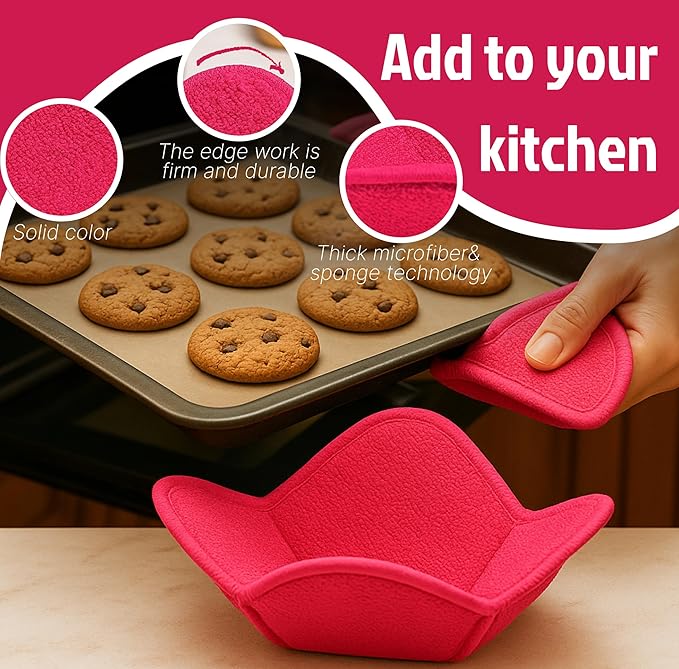 Set 2X Pink 7" sq. x 4" H Inch Microwave Bowl Cloth Hot Pads Pot Holders Polyester Microwavable Bowl Cozies for Food, Ooma, Ramen Bowls Cozy or Soup Koozie, Good Kitchen Accessories, Gadgets