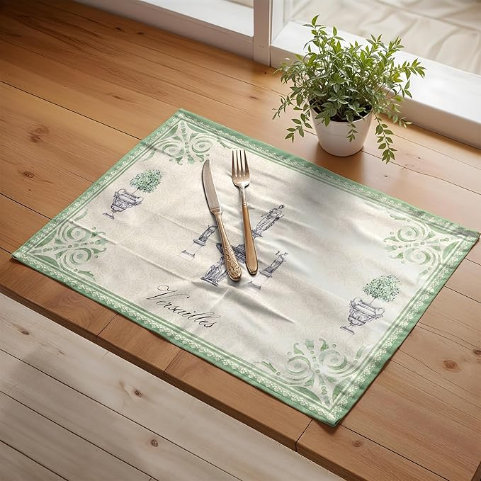 Maison d' Hermine Placemats Set of 2 100% Cotton Washable Cloth Place Mats Reusable Table Mats for Kitchen Dining Party Wedding Gifts for Mothers Day Spring/Summer (Jardin Du Roy, 13" x 19")