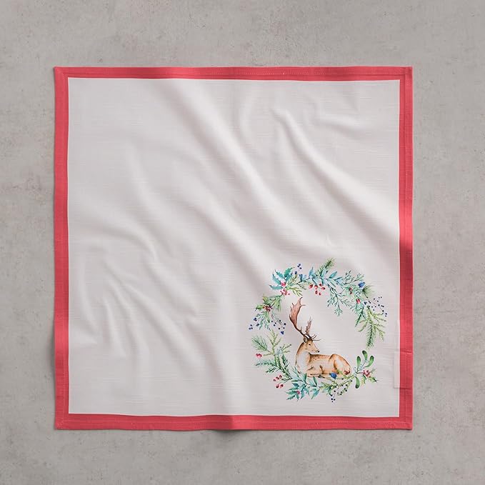 Maison d' Hermine Cloth Napkins Set of 4 100% Cotton for Thanksgiving Christmas Decorations Everyday Reusable Square Fall Napkins Cloth Washable Dinner Party (Holly Time, 20"x20")
