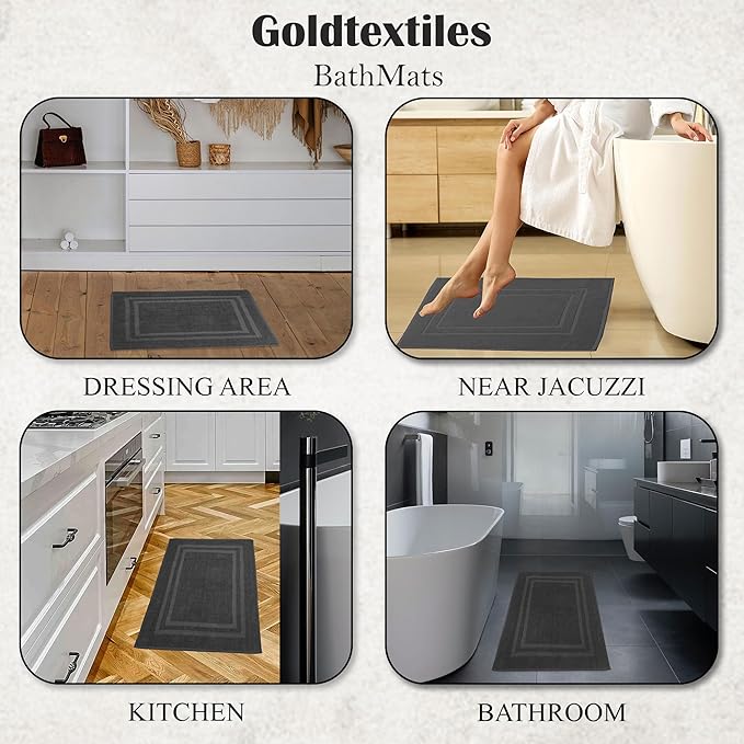 GOLD TEXTILES Premium Grey Bath Mat - 2 Pack 22x34 Inches - Not a Bathroom Rug - 100% Ring Spun Cotton - Highly Absorbent & Non Slip Shower Bathroom Floor Mat Towel - Machine Washable