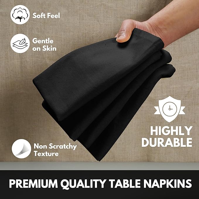 Cloth Napkin 100% Cotton Set of 4 Decorative Washable Table Napkins for Dining, Home, Wedding, Banquet - Black (17"x17")