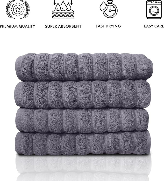 Classic Turkish Towels CTT Luxury Hand Towels for Bathroom Set of 4, 100% Turkish Cotton, Quick Dry & Comfy Towels for Hotel & Spa, Highly Absorbent | 20"x32" (Grey)