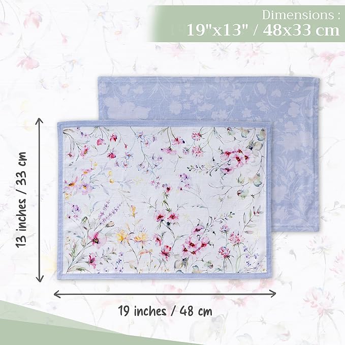 Maison d' Hermine Placemats Set of 4 100% Cotton Washable Cloth Place Mats Reusable Table Mats for Kitchen Dining Party Wedding Gifts for Mothers Day Spring/Summer (Summer Floral, 13" x 19")