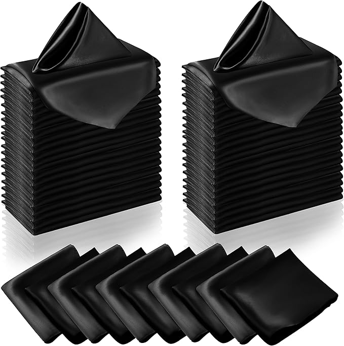 Manyshofu 60 Black Satin Napkins - 20x20 Inches Square Satin Fabric Napkins Set - Elegant Reusable Table Napkins for Wedding Dinner Party Lunch Banquet Restaurant Decoration