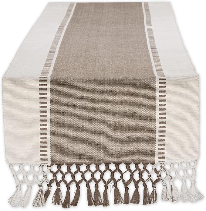 DII Dobby Stripe Woven Table Runner, 13x72, Brown