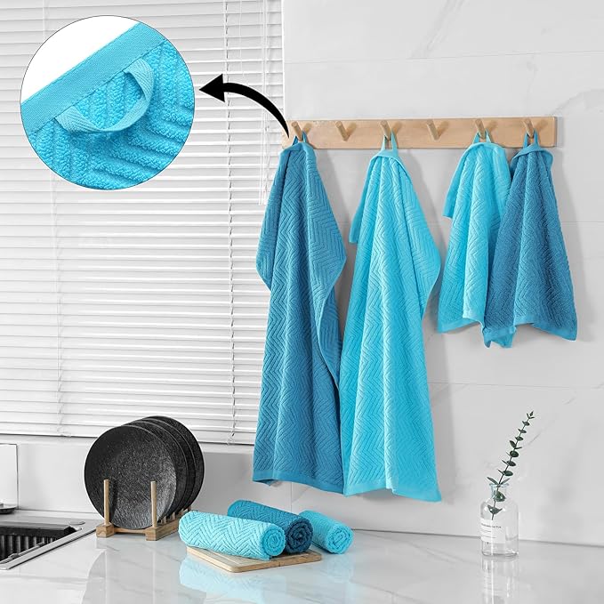 100% Cotton Kitchen Towels and Dishcloths Set, Pack of 8 Super Absorbent 16" x 25" Kitchen Towels and 13" x 13" Dish Cloths (400 GSM)