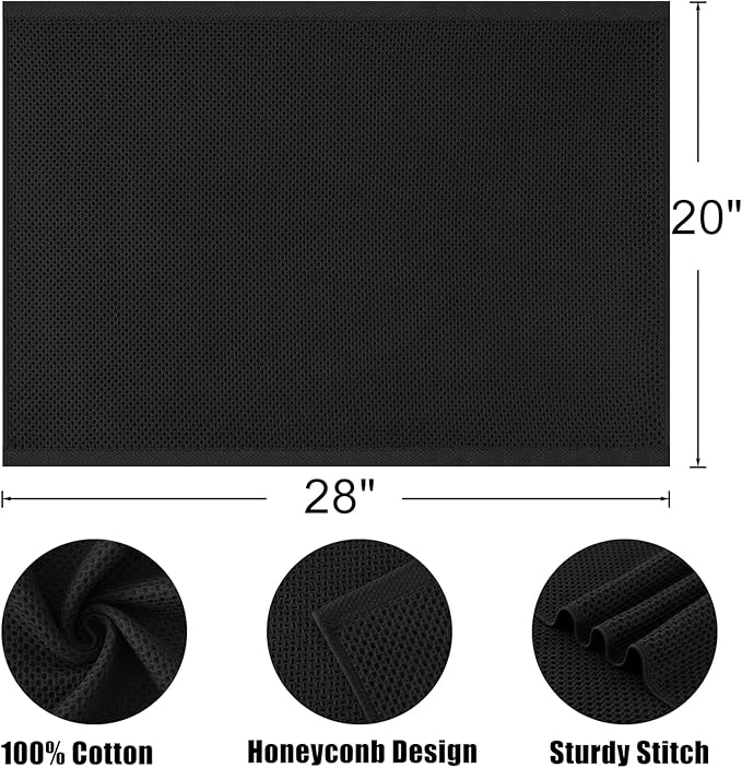 Kitinjoy 100% Cotton Waffle Weave Kitchen Towels (20 X 28 Inches, Black), 4-Pack Super Soft and Absorbent Dish Towel for Drying Dishes