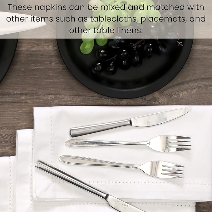 Cotton Clinic Hemstitch Cloth Dinner Napkins – Perfect Everyday Use Table Napkins – Soft Durable Washable – Ideal for Party Wedding Christmas Easter – Set of 12 – 20x20 inches – White