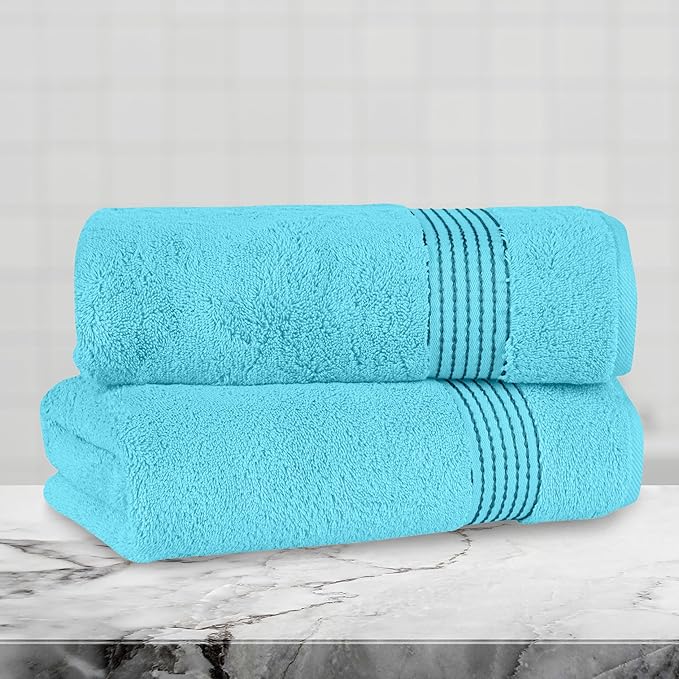 Mocassi Luxury 100% Turkish Cotton 2-Pack Bath Towel Set- Ultra Soft, Quick Dry Highly Absorbent 27 x 54 inch Premium Spa Hotel Quality 2PC Bath Towels - Luxurious Soft Bathroom Towels, Aqua