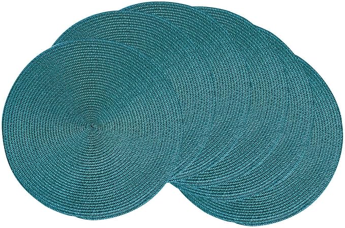 AHHFSMEI Round Placemats Set of 6 Heat Resistant Washable Non-Slip Woven Braided Table Mats for Dining Table Kitchen & Home Decor (Teal)