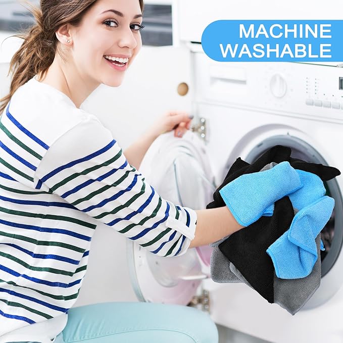 Tanlade Cleaning Cloth Dry Erase Cloth Cleaning Rags Reasonable Kitchen Towels Microfiber Towels Cars Wash(6 x 6 Inch,Blue/Gray/Black,50 Pcs)