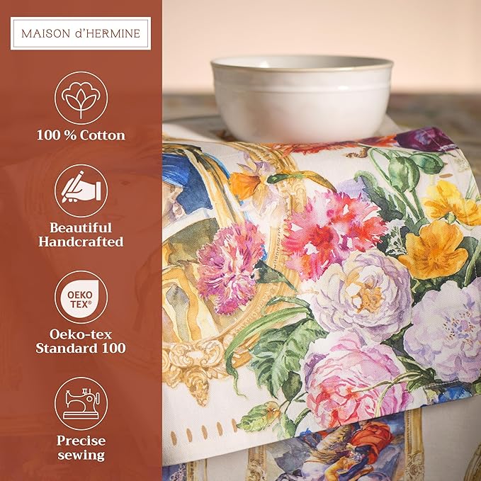 Maison d' Hermine Cloth Napkins Set of 4 100% Cotton Everyday Reusable Square Napkins Cloth Washable Dinner Party Wedding Restaurant Gifts for Mothers Day Spring/Summer (Masterpiece, 20" x 20")