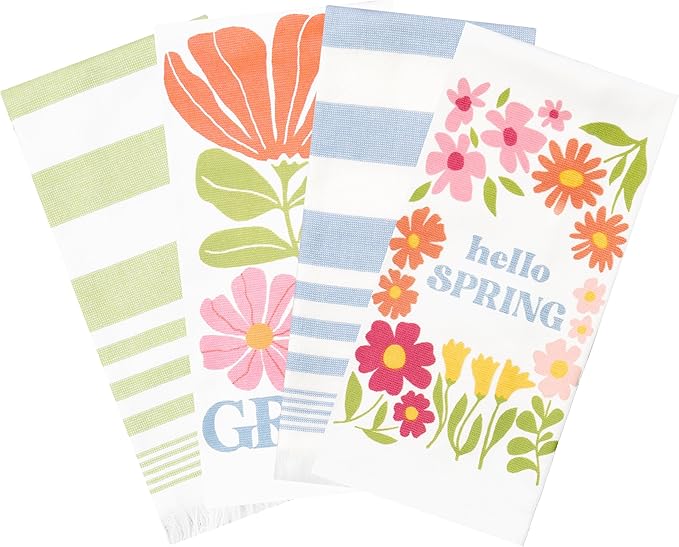 Ritz 100% Cotton Kitchen Towels, Hello Spring Floral – 16"x26" – Absorbent Dish Towels for Drying & Cleaning – Soft & Durable (Set of 4)