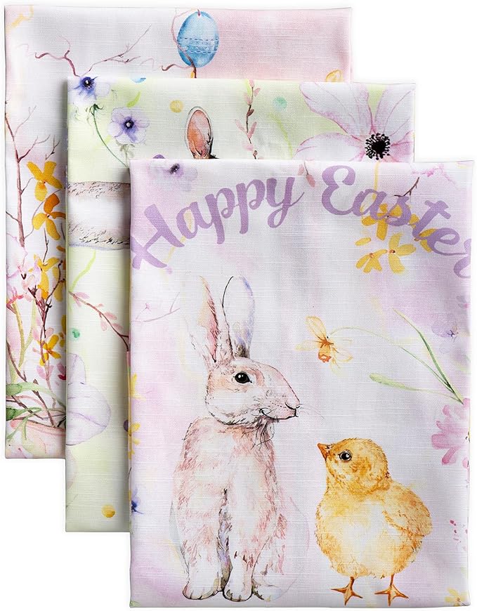 Maison d' Hermine Kitchen Towels Set of 3 100% Cotton 27.50" x 20" Reusable Cloth Tea Dish Towels Absorbent with Hanging Loop for Kitchen Gifts for Mothers Day Spring/Summer (Easter Zest)