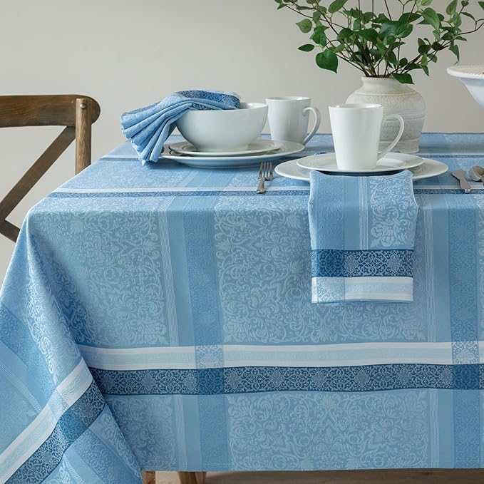 Benson Mills Ravenna Yarn Dyed Jacquard Heavyweight Fabric Table Cloth, Everyday, Parties, Weddings, Holiday, Spring, Summer, and Easter Tablecloth (60" x 120" Rectangular, Blue)