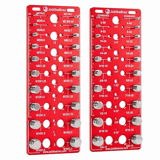 Thread Checker, 60 Nut and Bolt Thread Checker, 20 Standard & 20 Metric & 20 Drill/Screw Gauge, Bolt Size Finder, Wall-Mountable Bolt Thread Identifier Gauge with Inch & CM Ruler
