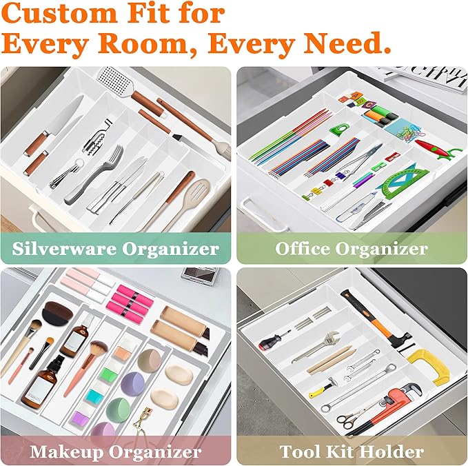 Spaclear Expandable Large Silverware Organizer - BPA-Free Utensil Organizer for Kitchen Drawer, Adjustable Silverware Drawer Organizer Flatware Cutlery Tray for Spoons Forks Knives,10.2"-17.2" Wide