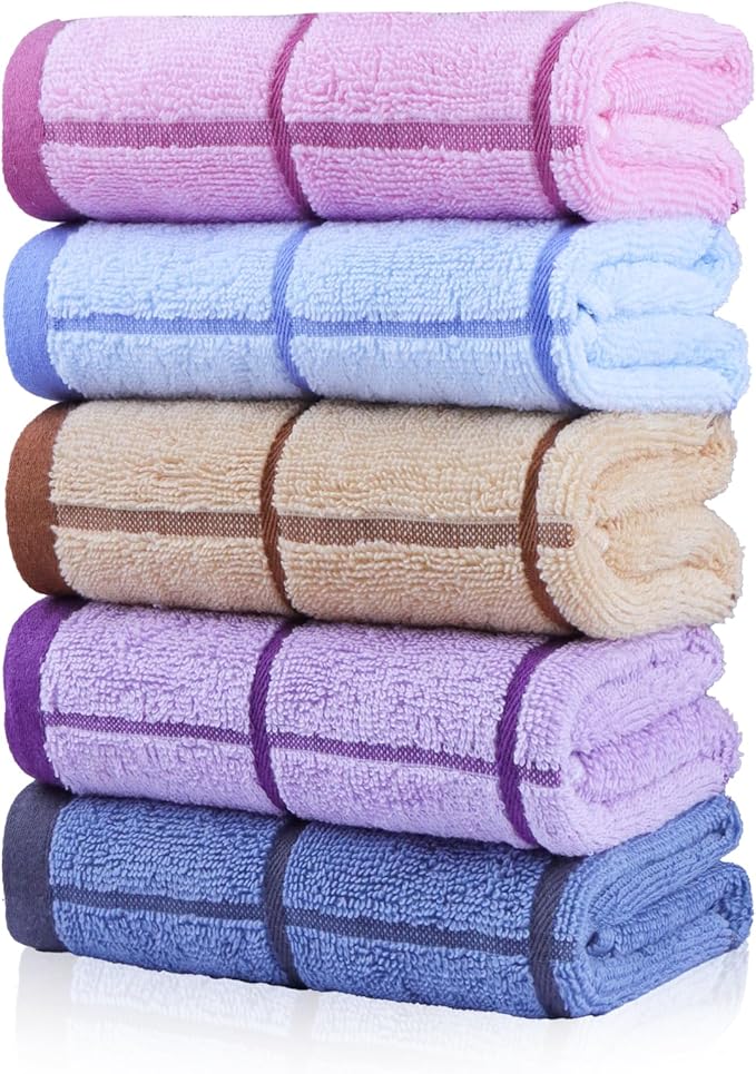 5 Pack Premium Cotton Hand Towels - Ultra Soft & Absorbent 13x29 Inch Bath & Face Towels - Elegant Line Design for Bathroom, Kitchen, Gym, Spa - Perfect Guest Towels for Home & Luxury Hotels