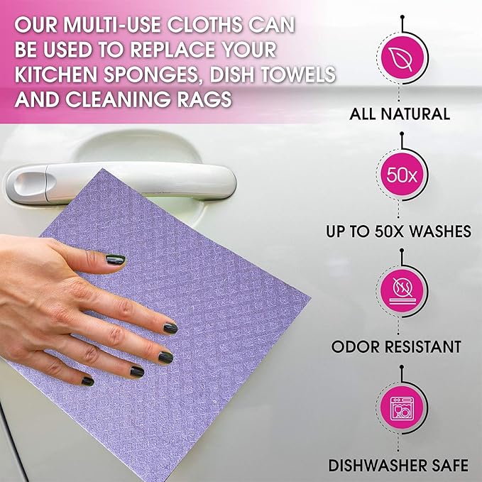 Swedish Dishcloths – Eco-Friendly Reusable Kitchen Towels – 3 Pack Cleaning Cloths for Dishes, Counters & Surfaces – Super Absorbent, Compostable, Zero-Waste Alternative