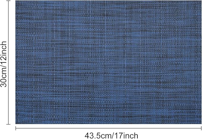 Myir JUN Placemats Set of 6, Vinyl Woven Placemats Place Mats Indoor Washable Table Mats Non-Slip Place mats for Dining Table (Dark Blue, Set of 6)