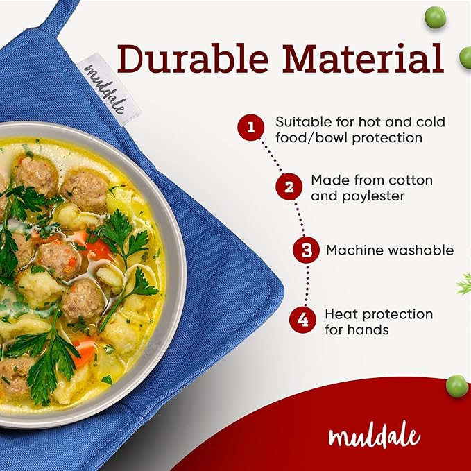 Muldale Microwave Bowl Cozy Holders for Hot Soup – Set of 4 All-Cotton Huggers, Heat-Resistant Hot Bowl Holders, Machine Washable Dish Cozies