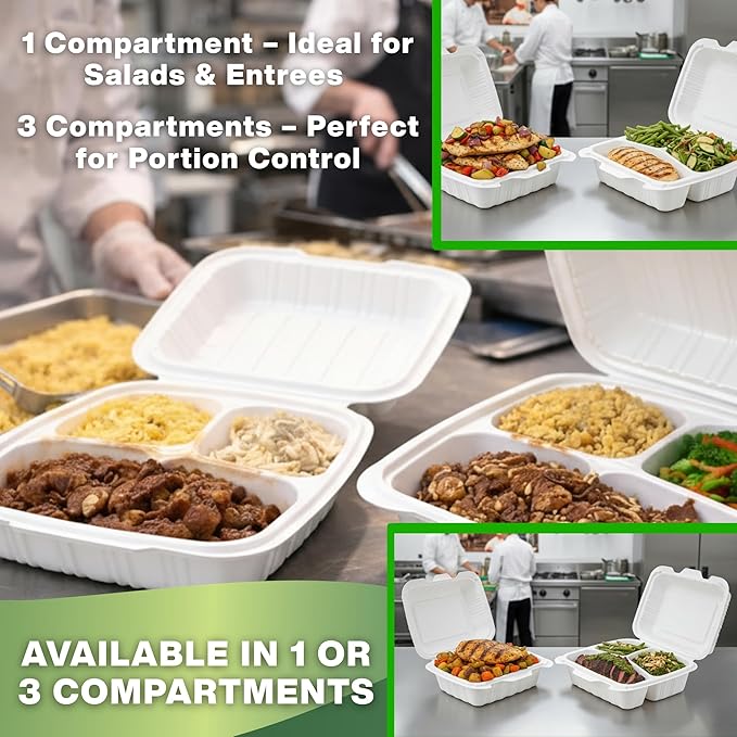 Hinged Take-Out Containers 6″ x 6″(50pack) BPA Free, Clamshell To Go Boxes Recyclable, Microwave & Freezer Safe Food Storage Boxes for Restaurants, Catering - Cake Slice Container - White
