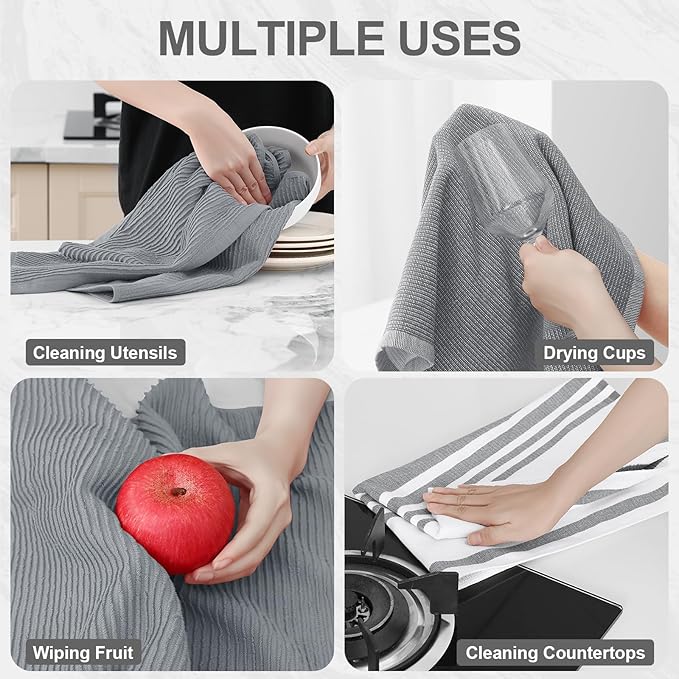 Homaxy Premium Kitchen Towels(18”x 28”, 12 Pack), Large Cotton 380 GSM Kitchen Hand Towels, Soft and Absorbent Terry Dish Towels, Multipurpose Tea Towel Set with Hanging Loop, Grey