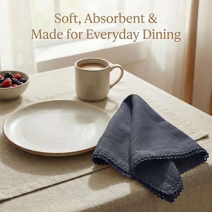 ACCENTHOME Navy Cloth Napkins Set of 12 18x18 inch Cotton Dinner Napkins - Washable Soft Premium Hotel Quality Reusable Napkins Perfect Table Napkins for Family Dinners, Weddings & Everyday Use