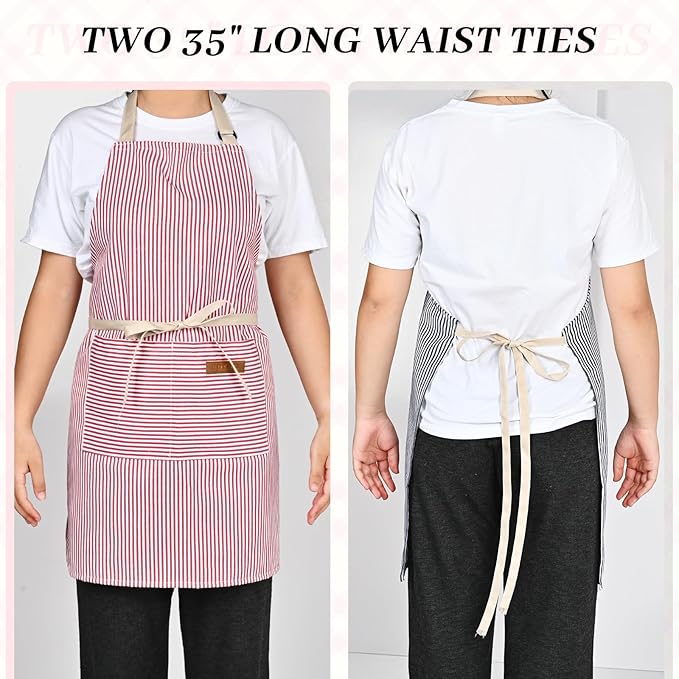 2Pack Adjustable Kitchen Apron for Women Men with 2 Pockets，Cotton-Polyester Blend Bib Aprons for Cooking,Baking