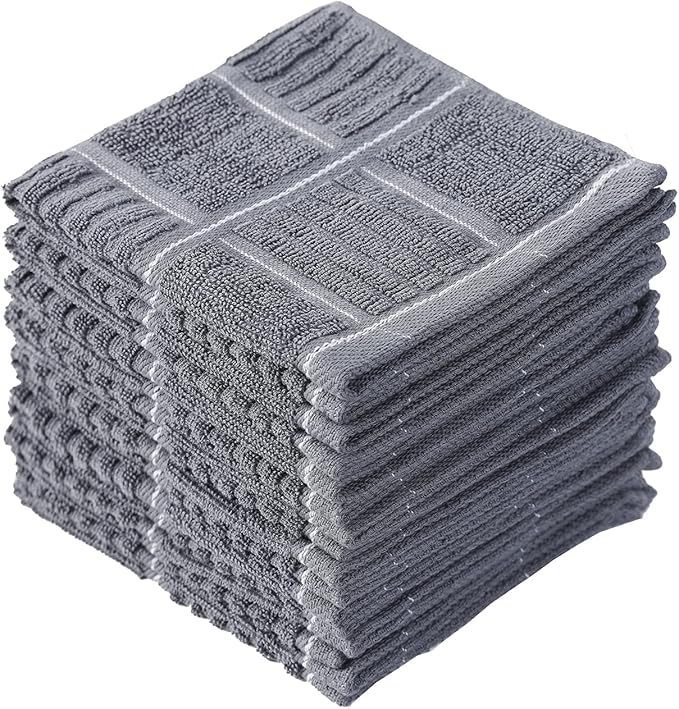 Glynniss Kitchen Dish Cloths for Washing Dishes, Cotton Dish Rags for Drying Cleaning, Pack of 8 Dishcloths (Grey, 12x12 inches)