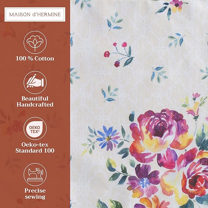 Maison d' Hermine Placemats Set of 4 100% Cotton Washable Cloth Place Mats Reusable Table Mats for Kitchen Dining Party Wedding Gifts for Mothers Day Spring/Summer (Rose Garden, 13" x 19")