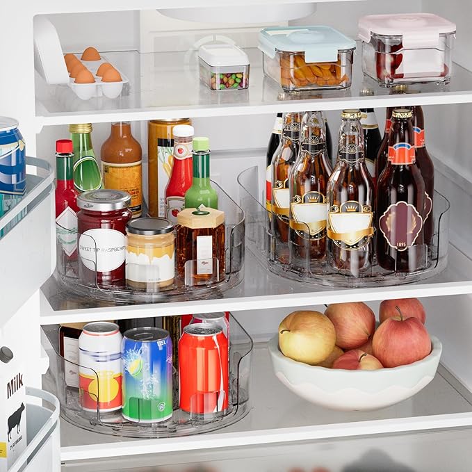 Lazy Susan Organizer for Refrigerator, 13.5'' x 8.5'' Clear Rectangular Turntable Fridge Organizer for Condiments in Refrigerator, Cabinet, Pantry, or Kitchen Countertop (2 Pack)