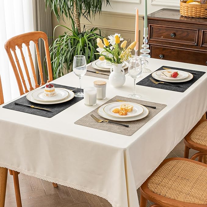 Romanstile Vinyl Placemats Set of 8-12x17 Inch, Reversible Waterproof Washable Non Slip Table Mats, Faux Leather Heat Resistant Wipeable Table Placemats for Dining/Party/Indoor/Outdoor, Grey-Khaki