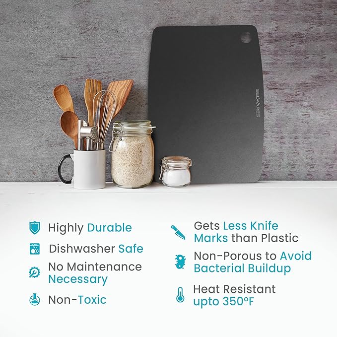 Dishwasher Safe Cutting Board for Kitchen - Large Composite Wood Chopping Board, Thin & Lightweight, Heat Resistant, BPA-Free, Eco-Friendly Cutting Board for Meal Prep, 14.5 x 11.25 Inch (Slate Black)
