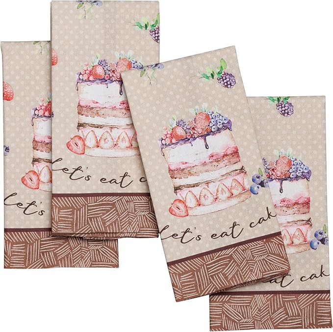 Maison d' Hermine Cloth Napkins Set of 4 100% Cotton Everyday Reusable Square Napkins Cloth Washable Dinner Party Wedding Restaurant Gifts for Mothers Day Spring/Summer (Cakes, 18" x 18")