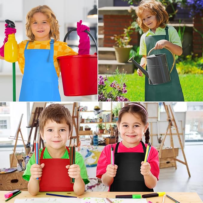 PLULON 15Pcs Kids Aprons Painting Aprons for Kids Aprons for Kids Bulk, Paint Apron Adjustable Children Chef Aprons with 2 Pockets for Girls Boys Painting Baking Cooking Crafting (Multicolor)