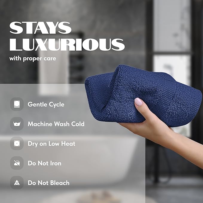 White Classic Navy Blue Hand Towels for Bathroom [12 Pack] Cotton Hand Towel Bulk for Gym, Kitchen and Spa, 16x27 Inches Soft Highly Absorbent Quick Dry Terry Salon Towels