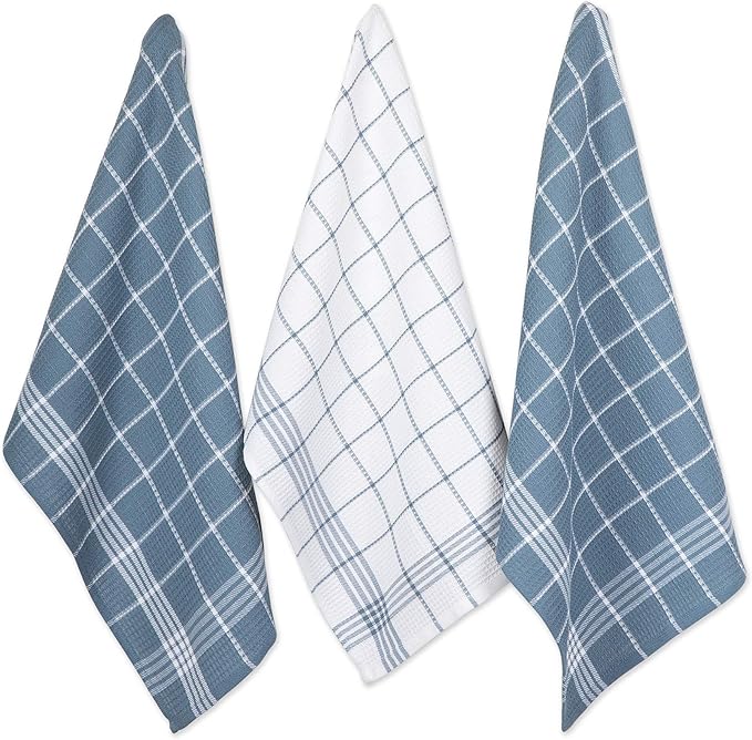DII Waffle Weave Kitchen Collection, 100% Cotton, Kitchen Set, Blue 8 Piece