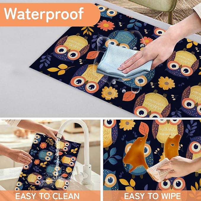 Cute Owl Table Mats Set of 6,Non-Slip Washable Placemats for Restaurant Home Kitchen Dinner Table 12x18Inch