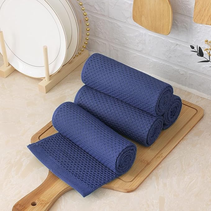 Homaxy 100% Cotton Waffle Weave Kitchen Towels, 13 x 28 Inches Super Absorbent and Machine Washable Dish Towels for Drying Dishes, 6-Packs, Navy Blue