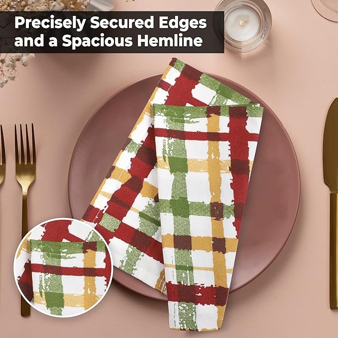 Urban Villa Cloth Napkins Set of 12 20x20 Inches 100% Cotton Napkins Cloth Washable Durable Reusable Absorbent Table Dinner Napkins Cloth for Thanksgiving Hotel Lunch Restaurant Parties – Fall Checks