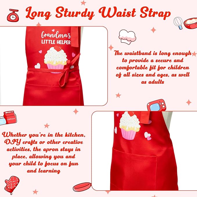 R HORSE 2Pcs Adults Kids Matching Apron Set Grandma and Me Adjustable Kitchen Apron with 2 Pockets Matching Gift for Grandma and Granddaughter Cooking Baking Painting Training Back to School Gifts