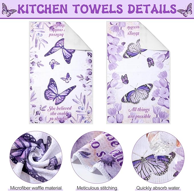 Hoolerry 6 Pcs Purple Kitchen Decor Baking Accessories Religious Cooking Aprons Dish Towels Oven Mitts and Pot Holders Sets with Silicone Spatula for Women Wife Grandma Cooking Baking Gifts