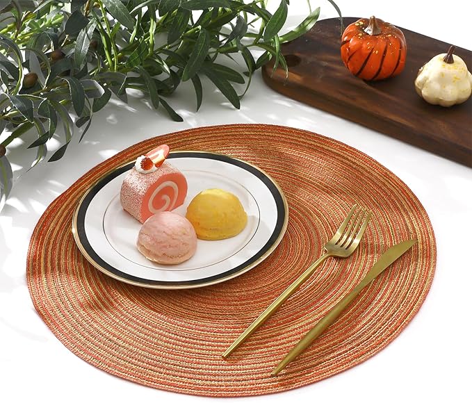 SHACOS Round Braided Placemats Set of 8 Fall Place Mats Washable Polyester 15 inch Round Table Mats for Dining Table Wedding Party Decor (Fall Color Mix, 8)