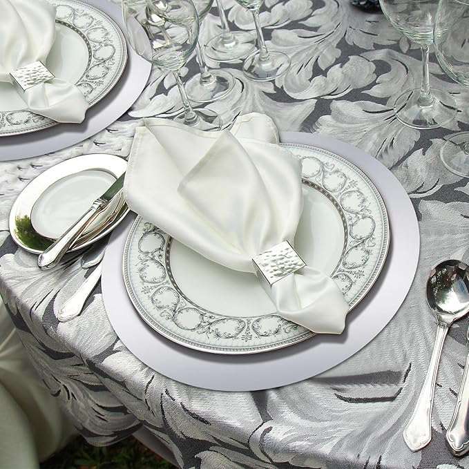 Tioncy 50 Pcs Silver Round Paper Placemats Decorative Disposable Placemats Table Mats for Dining Wedding Table Decoration Home Banquet New Years Festive Party Birthday Holiday
